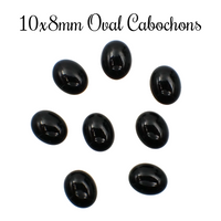 10x8mm Black Oval Czech Glass Cabochons