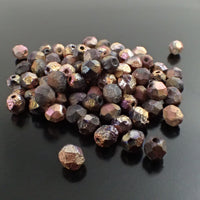 Etched Czech Glass Fire Polished Beads, Dark Capri Rose Full Coat, 6mm