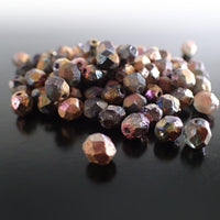 Etched Czech Glass Fire Polished Beads, Dark Capri Rose Full Coat, 6mm