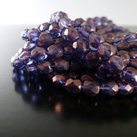 Czech Glass Beads - 6mm Fire Polished - Lumi Transparent Amethyst Purple Luster