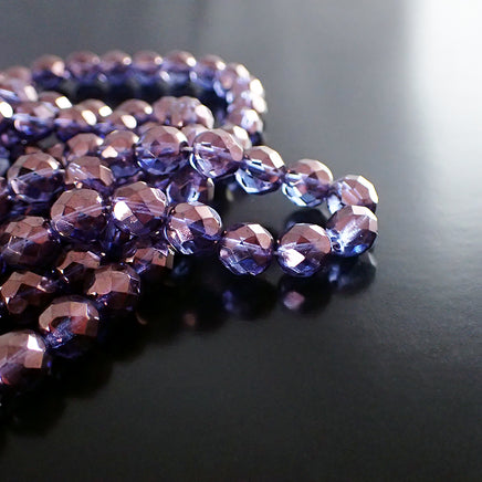 8mm fire polished czech glass beads in a lumi purple amethyst color