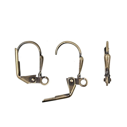 Lever-Back Earring Findings with Shield, Antique Brass