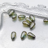 Czech Glass Beads - 10x6mm Drop - Lumi Transparent Green Luster