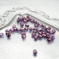 Czech Glass Beads - 4mm Fire Polished - Lumi Transparent Amethyst Purple Luster