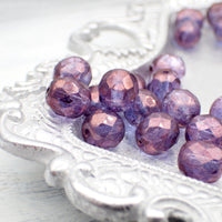 8mm Fire Polished Lumi Transparent Amethyst Purple Luster Czech Glass Beads