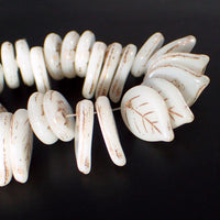 White Leaf Beads with Metallic Copper Wash, Artisan Czech Pressed Glass, 18x13mm