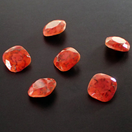 Handmade Czech Glass Stone - 12mm Cushion - Red, Coral, Goldstone Matrix