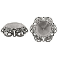 Setting - Filigree - for 14mm Round Fully Faceted - Antiqued Silver