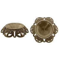 Setting - Filigree - for 14mm Round Fully Faceted - Antiqued Brass