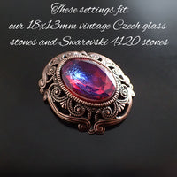 Setting - Filigree - for 18x13mm Oval Fully Faceted - Antiqued Copper