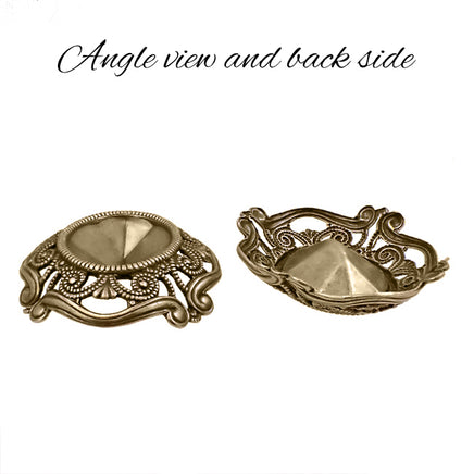 Setting - Filigree - for 18x13mm Oval Fully Faceted - Antiqued Brass