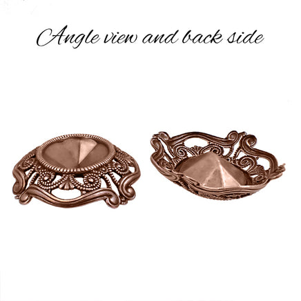 Setting - Filigree - for 18x13mm Oval Fully Faceted - Antiqued Copper