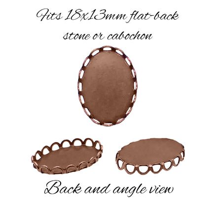 Setting - for 18x13mm Oval Flat Back Stones 2 - Antiqued Copper