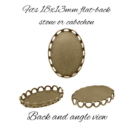 Setting - for 18x13mm Oval Flat Back Stones 2 - Antiqued Brass