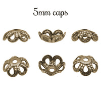 Small Filigree Bead Caps - 5 x 2.5 mm - Antiqued Brass