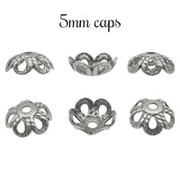 Small Filigree Bead Caps - 5 x 2.5 mm - Antiqued Silver