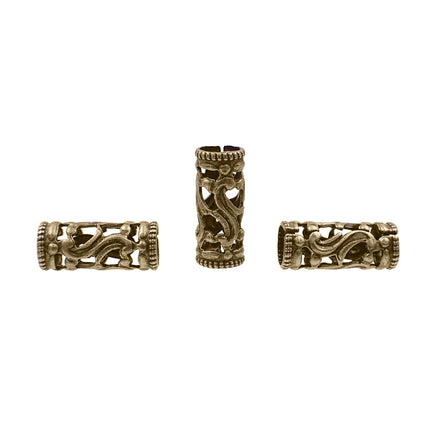 Metal Filigree Beads - 16 mm Tube - Antiqued Brass