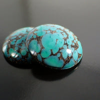 Handmade Czech Glass Cabochons - 25mm Round- Turquoise Black Goldstone