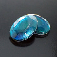 Handmade Czech Glass Stones - 18x13mm Oval - Teal Gold Foil