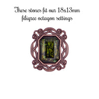 Handmade Czech Glass Stone - 18x13mm Octagon  - Olivine Metallic Foil