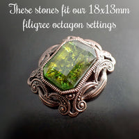 Handmade Czech Glass Stone - 18x13mm Octagon  - Olivine Metallic Foil