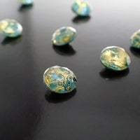 Handmade Czech Glass Stones - 10mm Round - Teal Gold Foil