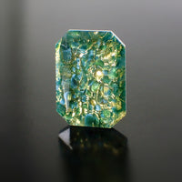 Handmade Czech Glass Stone - 25x18mm Octagon  - Teal Gold Foil