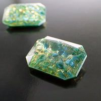 Handmade Czech Glass Stone - 25x18mm Octagon  - Teal Gold Foil