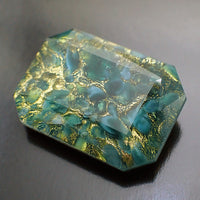 Handmade Czech Glass Stone - 25x18mm Octagon  - Teal Gold Foil