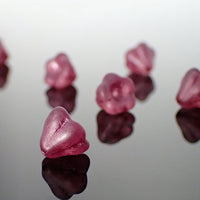 Czech Glass Baby Bell Flower Beads, 8x6mm Clear Matte with Metallic Pink Wash