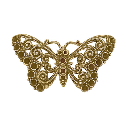 Medium sized filigree butterfly with stone settings in raw brass