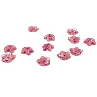 Pink Czech Flower Beads, 10x4mm Clear and Opaque Glass Mix with Metallic Pink Wash