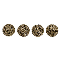 Metal Floral Filigree Beads - 10mm Round - Antiqued Brass