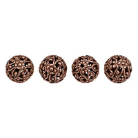 Metal Floral Filigree Beads - 10mm Round - Antiqued Copper