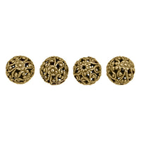 Metal Floral Filigree Beads, 10mm Round, Raw Brass, 50 Pieces