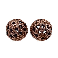 Metal Floral Filigree Beads - 10mm Round - Antiqued Copper