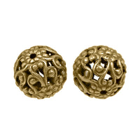 Metal Floral Filigree Beads, 10mm Round, Raw Brass, 50 Pieces