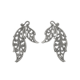 Pair of Lacy Leaf-shaped Filigrees in Antiqued silver plated brass