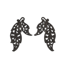 Pair of Lacy Leaf-shaped Filigrees in Black Brass