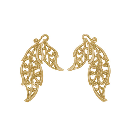 Copy of Pair of Lacy Leaf-shaped Filigrees raw brass