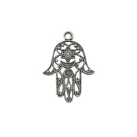 antiqued silver ox filigree hamsa hand pendant