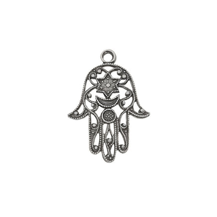 antiqued silver ox filigree hamsa hand pendant