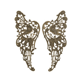 Pair of Large French Floral Wing Filigrees - Antiqued Brass