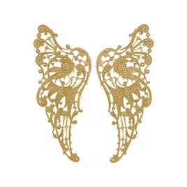 French floral filigree wing stampings in raw brass