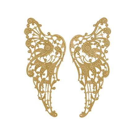 French floral filigree wing stampings in raw brass