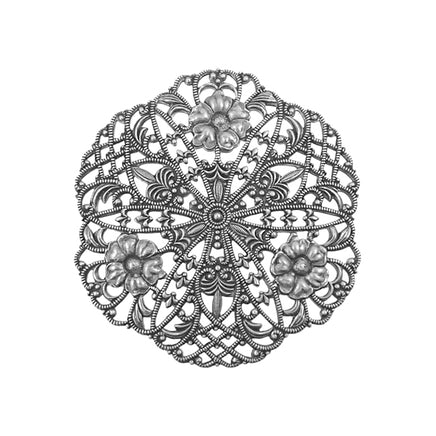 Round Floral Filigree - Antiqued Silver