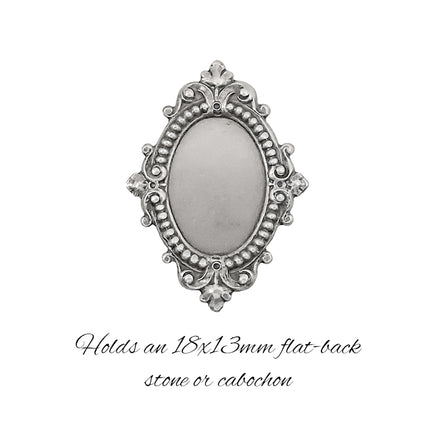 Setting - for 18x13mm Oval Flat Back Stones - Antiqued Silver