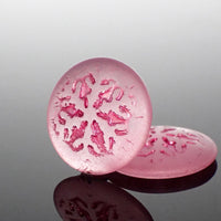 Czech Glass Snowflake Cabochons, Matte Clear with Metallic Pink Wash 21mm Round