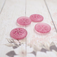 Czech Glass Snowflake Cabochons, Matte Clear with Metallic Pink Wash 21mm Round