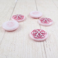 Czech Glass Snowflake Cabochons, White with Metallic Pink Wash 21mm Round